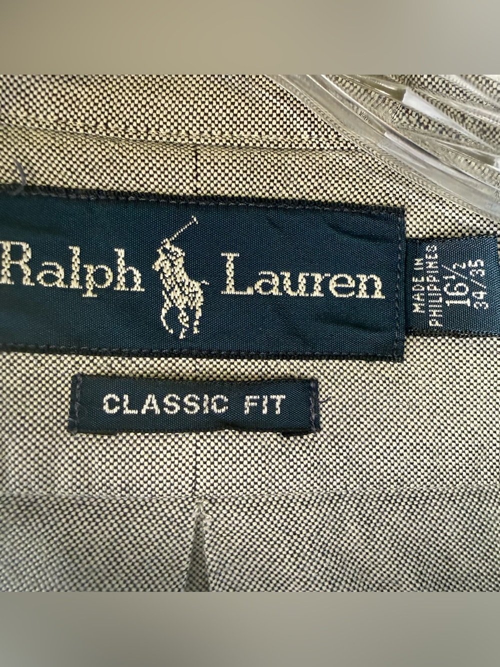 VTG Ralph Lauren Chambray L 16.5 34/35 EUC Flesh Pony Preppy Classic Fit Boxy - Picture 3 of 14